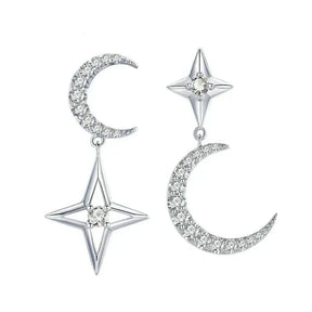 Par de Pendientes Luna Estrella con Circonitas en Plata 925