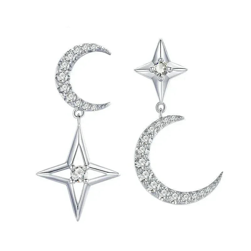Par de Pendientes Luna Estrella con Circonitas en Plata 925