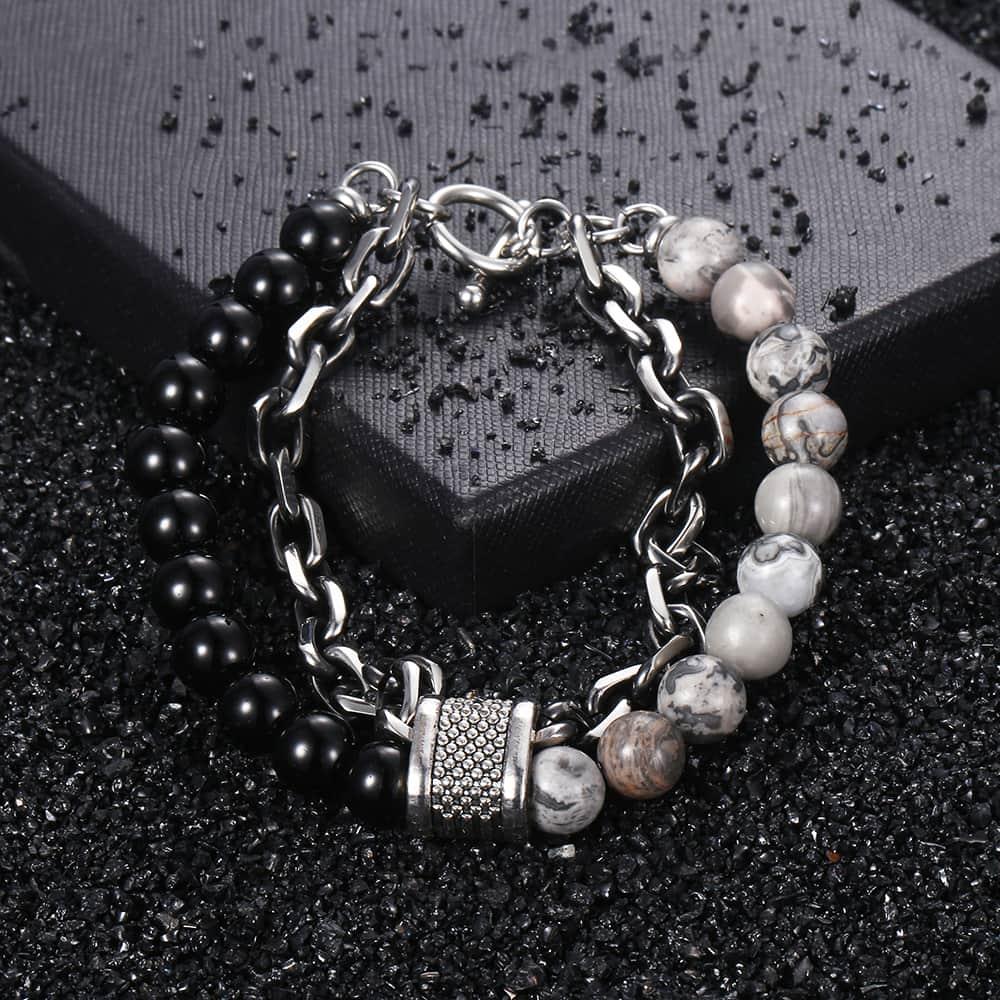 Pulsera de metal y piedra para hombre - Ojo de tigre