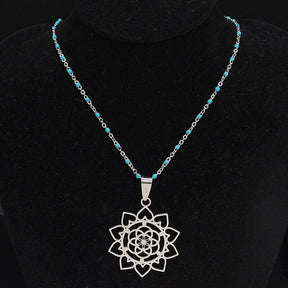 Cadena y colgante de acero - Flor de loto