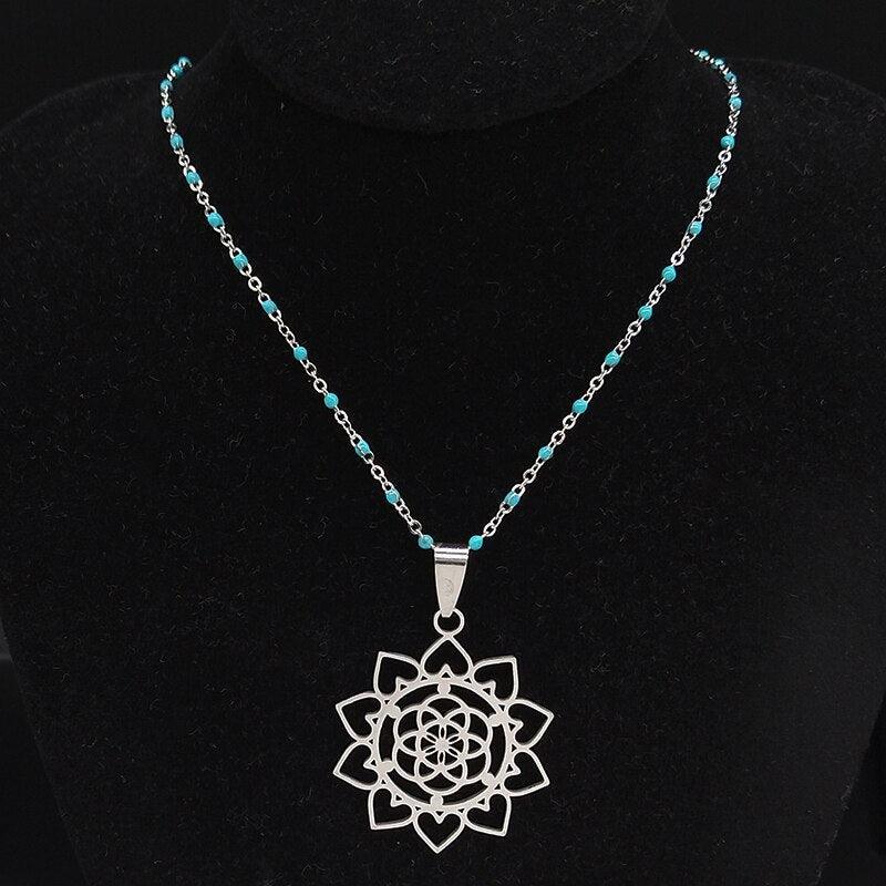 Cadena y colgante de acero - Flor de loto