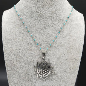 Cadena y colgante de acero - Flor de loto
