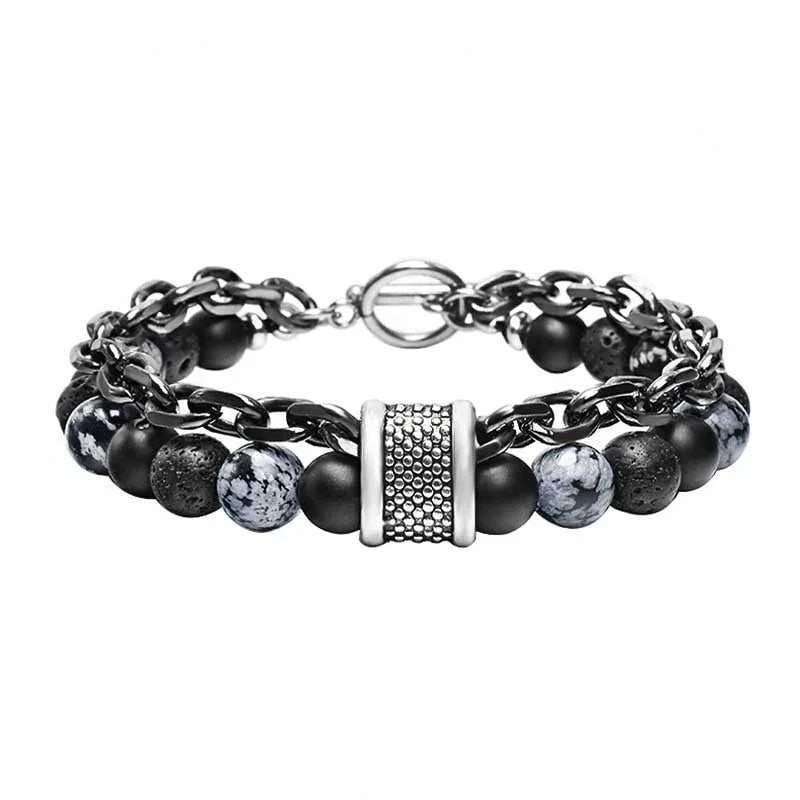 Pulsera de metal y piedra para hombre - Ojo de tigre