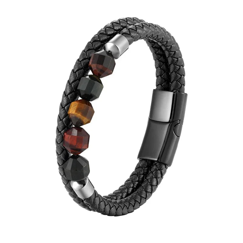 Pulsera de ojo de tigre - Cuero genuino