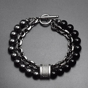 Pulsera de metal y piedra para hombre - Ojo de tigre