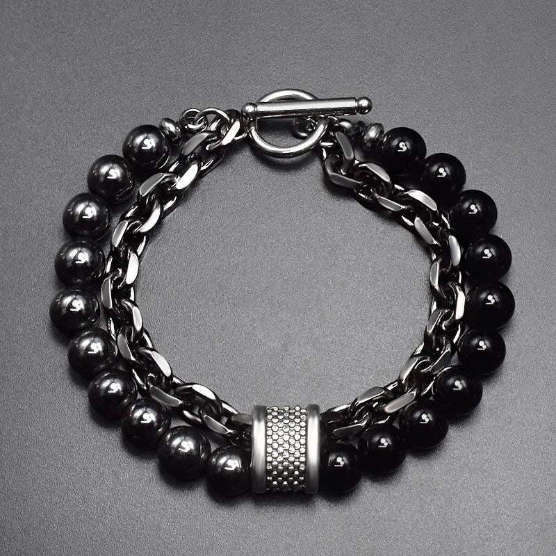 Pulsera de metal y piedra para hombre - Ojo de tigre