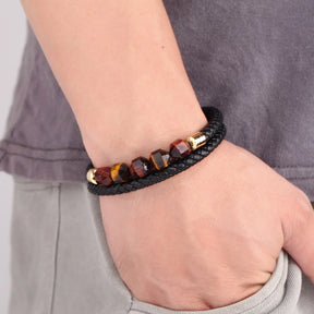 Pulsera de ojo de tigre - Cuero genuino