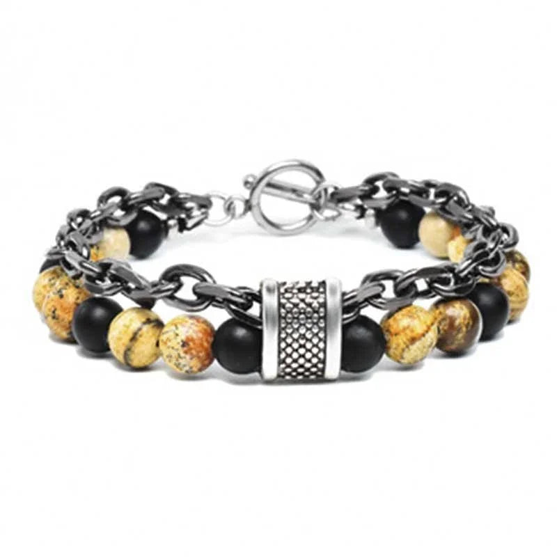 Pulsera de metal y piedra para hombre - Ojo de tigre