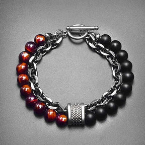 Pulsera de metal y piedra para hombre - Ojo de tigre