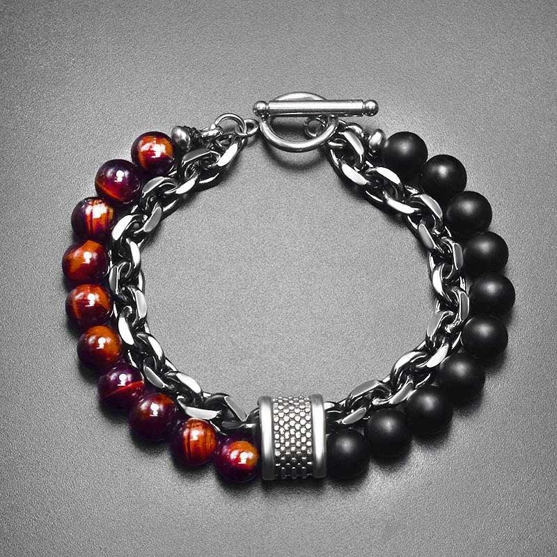 Pulsera de metal y piedra para hombre - Ojo de tigre