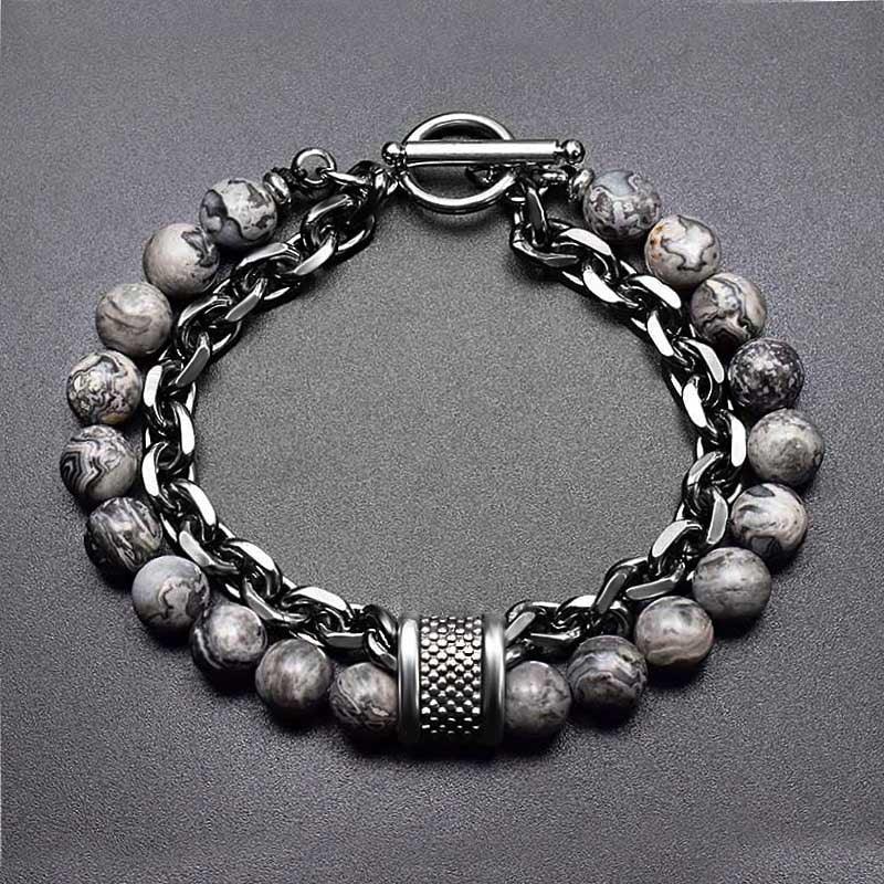 Pulsera de metal y piedra para hombre - Ojo de tigre