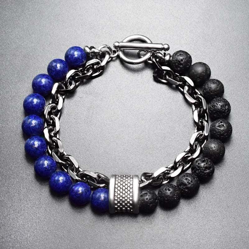 Pulsera de metal y piedra para hombre - Ojo de tigre