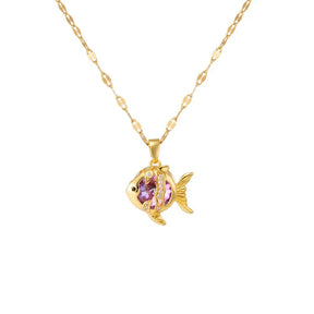 Colar Peixe de Cristais Banhado a Ouro 18K