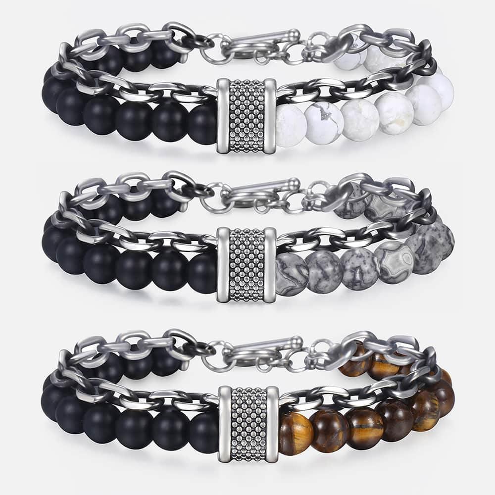 Pulsera de metal y piedra para hombre - Ojo de tigre