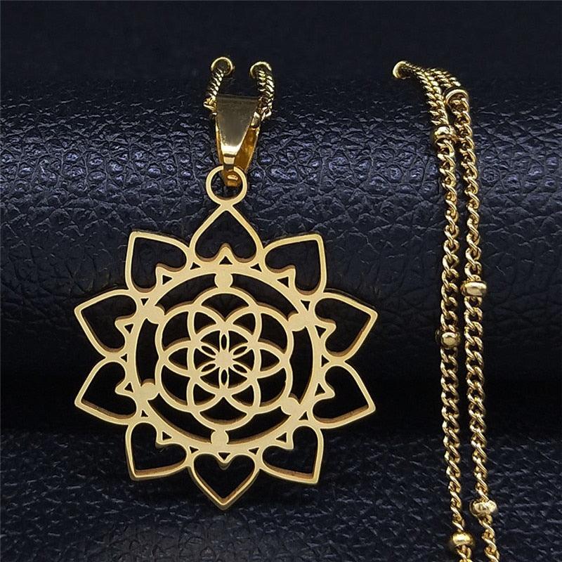 Cadena y colgante de acero - Flor de loto