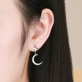 Par de Pendientes Luna Estrella con Circonitas en Plata 925