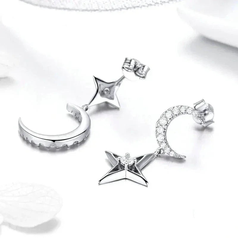 Par de Pendientes Luna Estrella con Circonitas en Plata 925