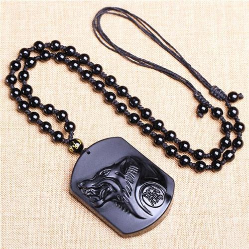 Cadena ajustable de obsidiana - Lobo Negro