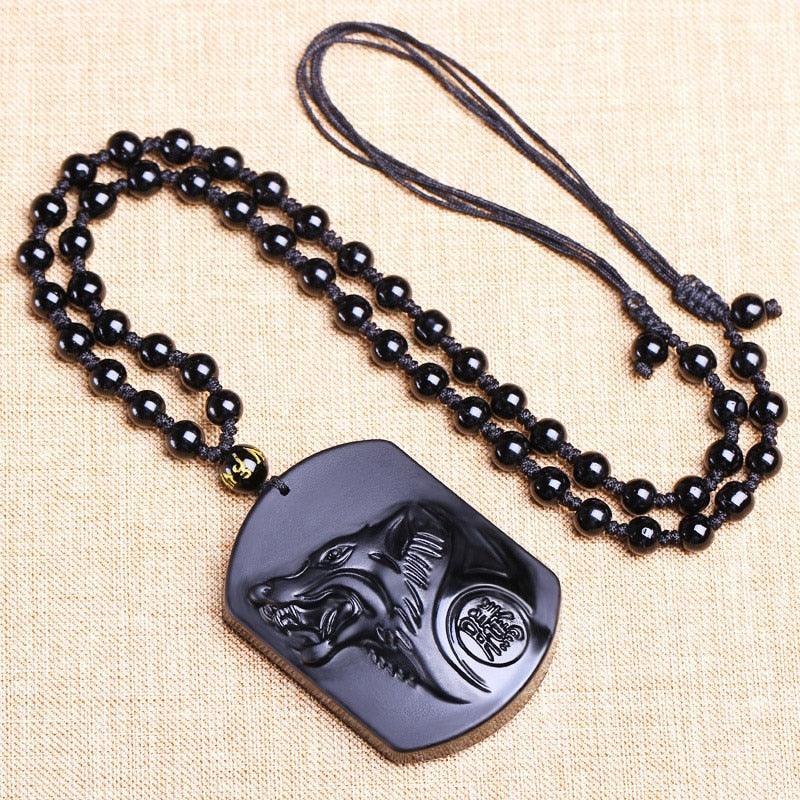 Cadena ajustable de obsidiana - Lobo Negro