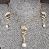Conjunto com Pérola e Zircônia Folheado a Ouro