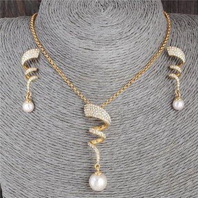 Conjunto com Pérola e Zircônia Folheado a Ouro