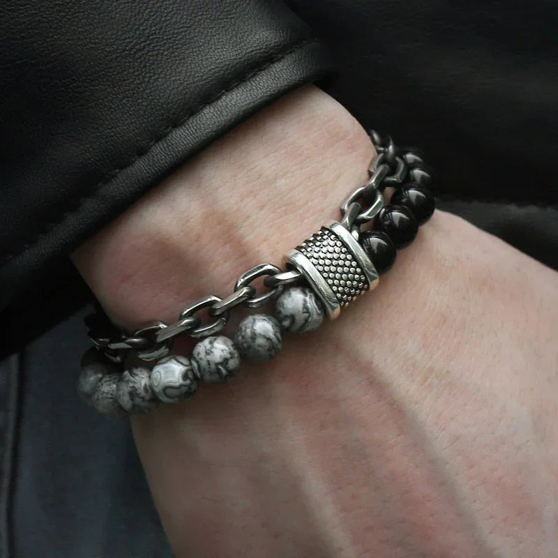 Pulsera de metal y piedra para hombre - Ojo de tigre