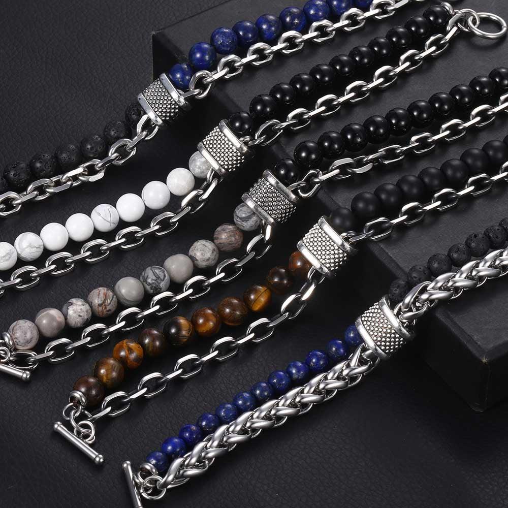 Pulsera de metal y piedra para hombre - Ojo de tigre
