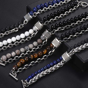 Pulsera de metal y piedra para hombre - Ojo de tigre