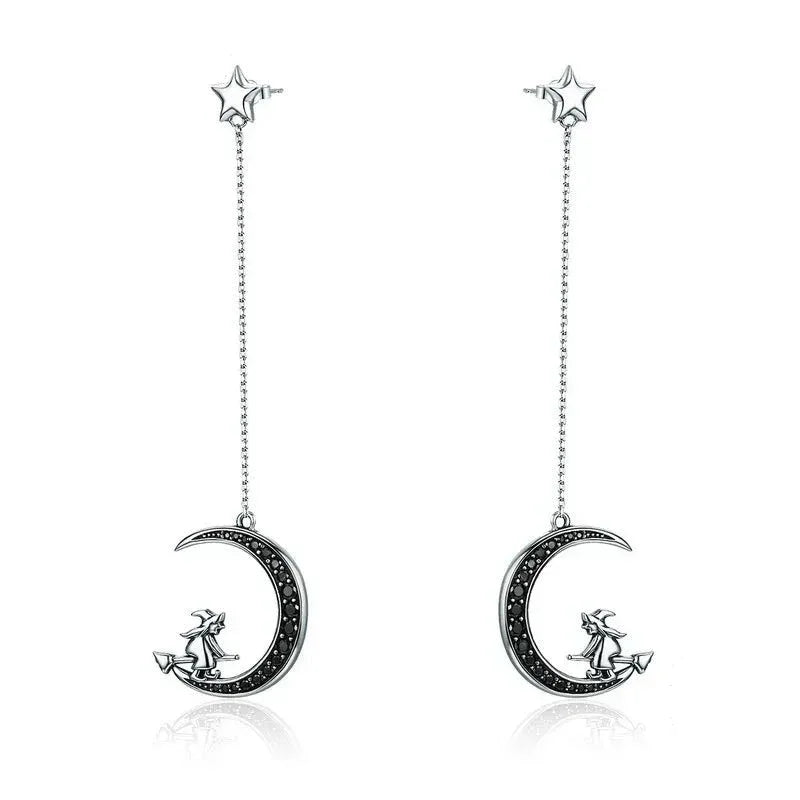 Par de pendientes de bruja lunar en plata 925
