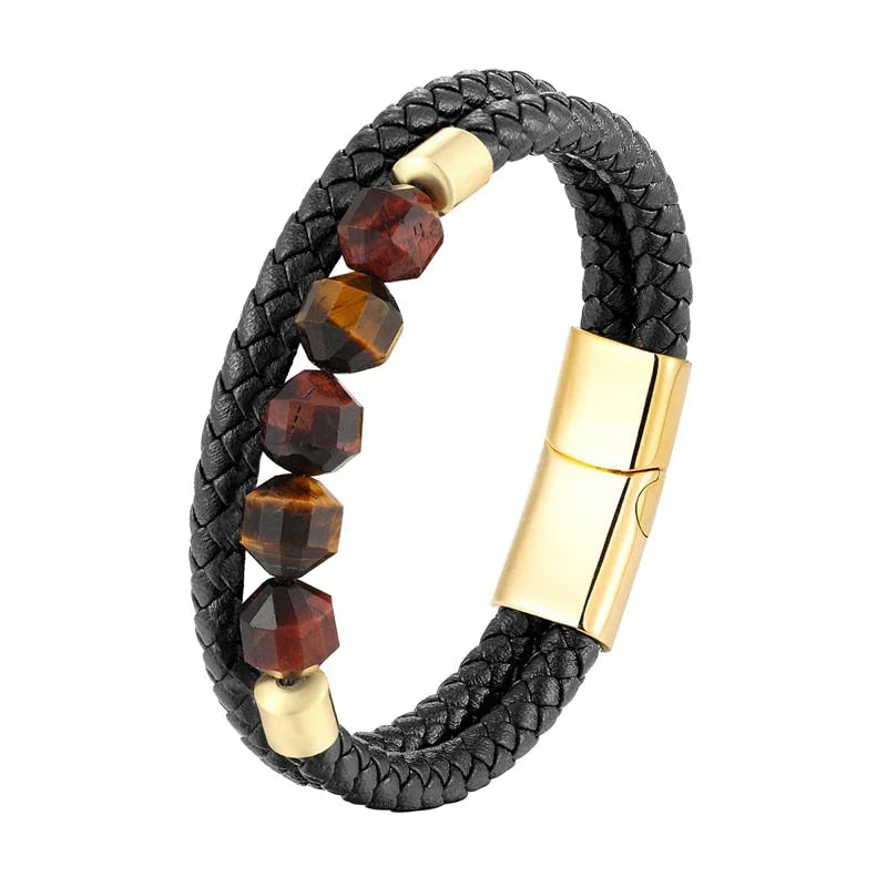 Pulsera de ojo de tigre - Cuero genuino