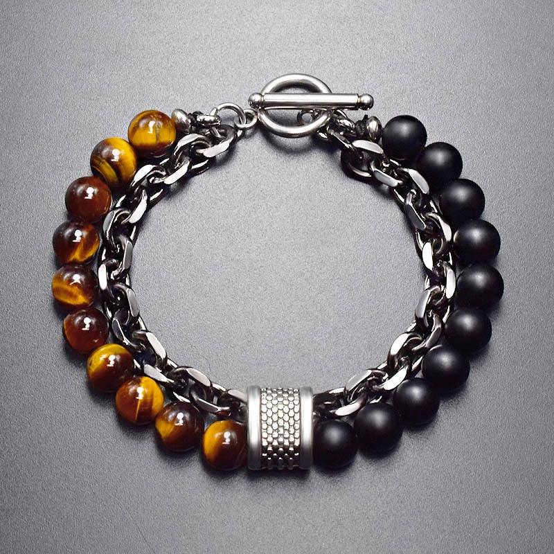 Pulsera de metal y piedra para hombre - Ojo de tigre