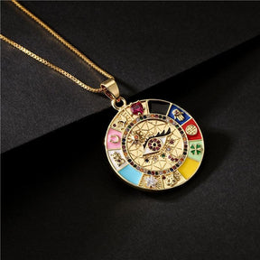 Collar chapado en oro - Amuleto de la Rueda de la Fortuna