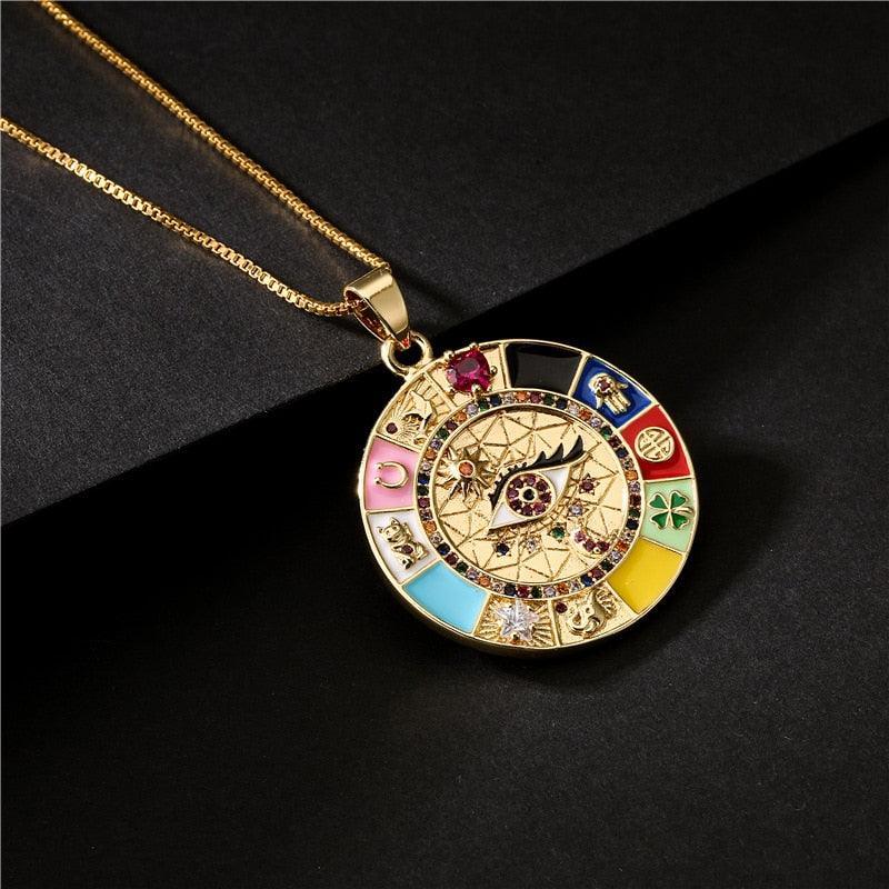Collar chapado en oro - Amuleto de la Rueda de la Fortuna