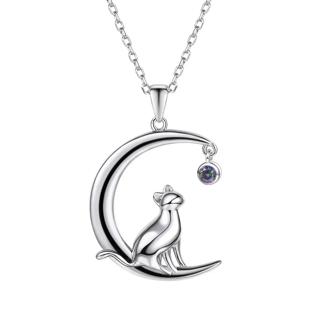 Collar Gatito en la Luna en Plata de Ley 925