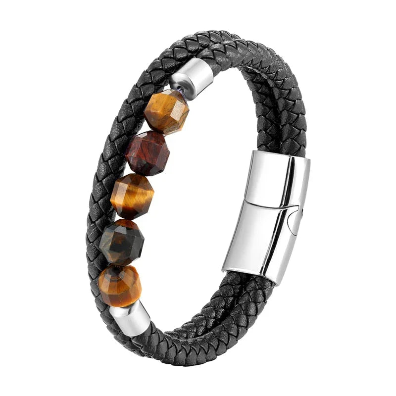Pulsera de ojo de tigre - Cuero genuino