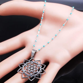 Cadena y colgante de acero - Flor de loto