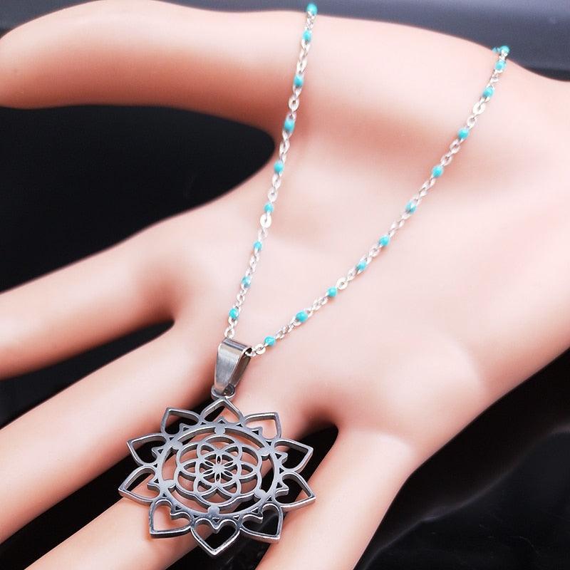 Cadena y colgante de acero - Flor de loto