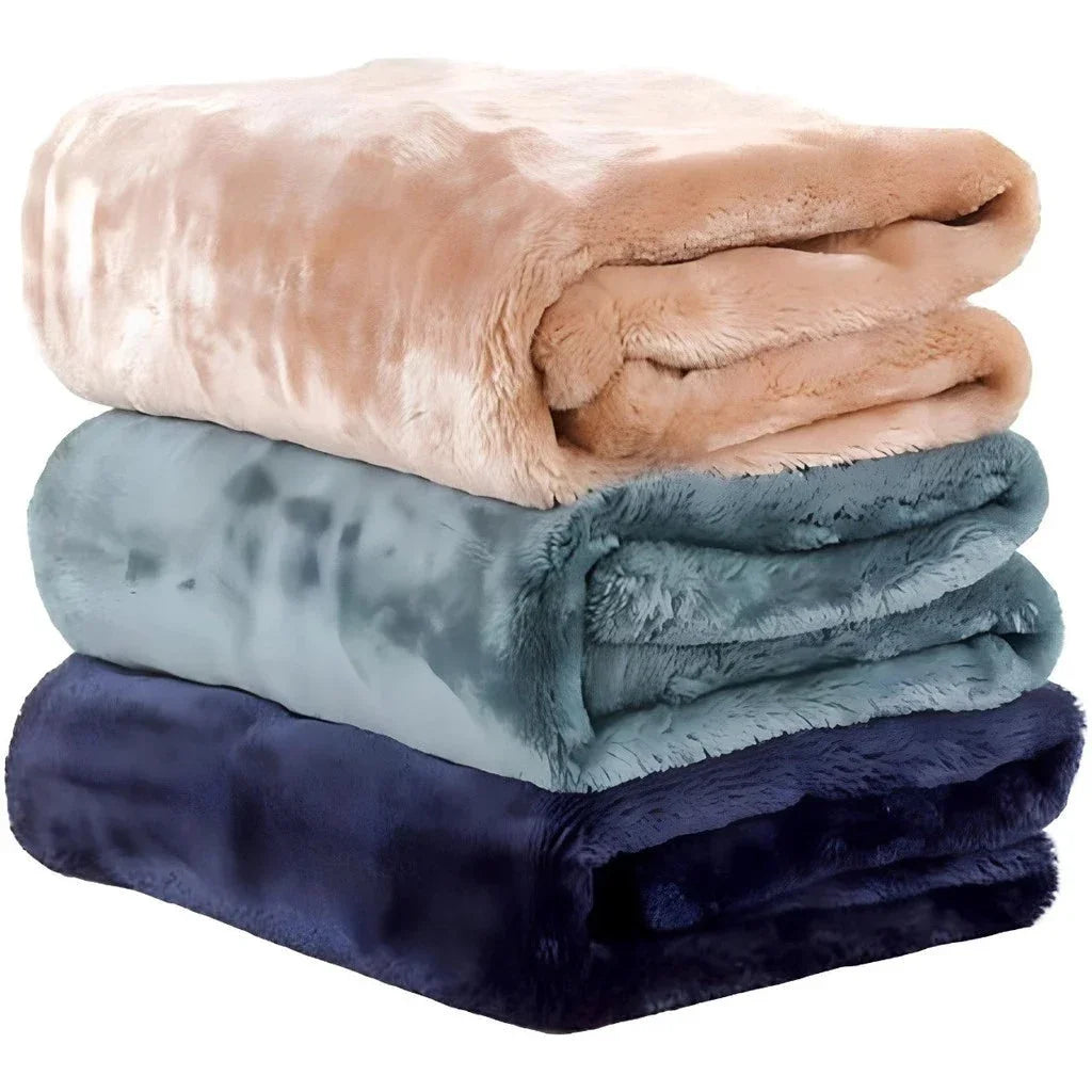 Kit of 2 Winter Double Blankets in Plain Microfiber
