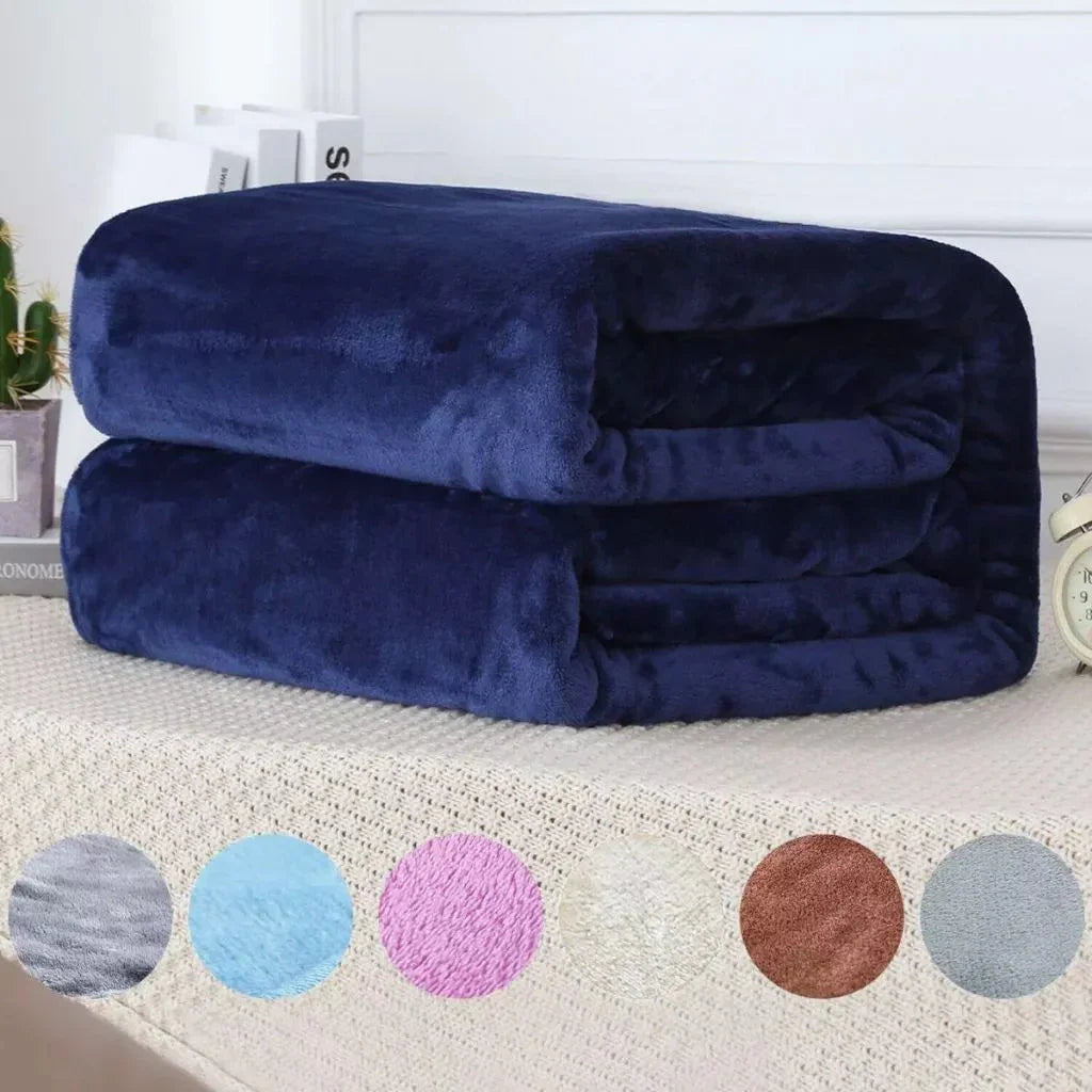 Kit of 2 Winter Double Blankets in Plain Microfiber