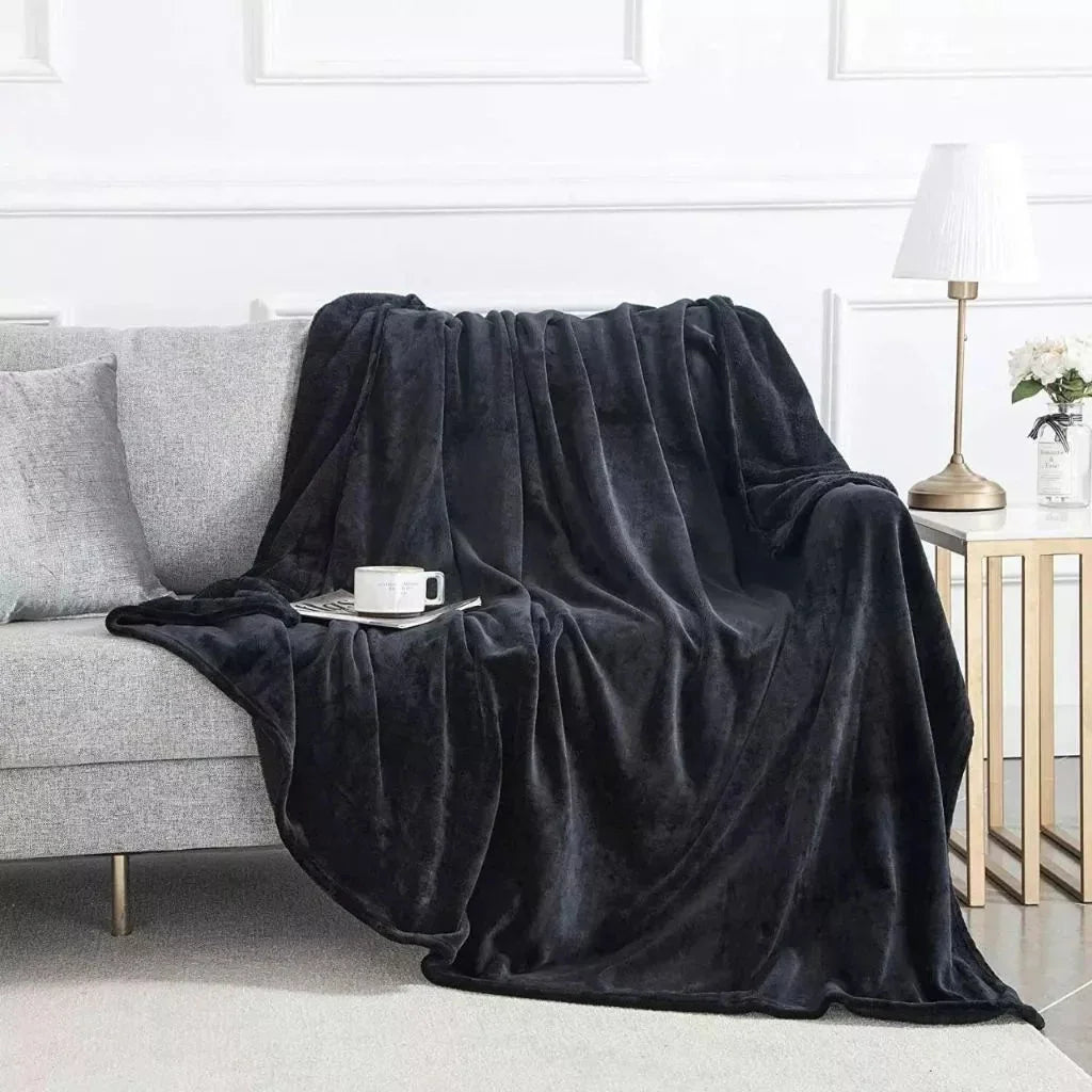 Kit of 2 Winter Double Blankets in Plain Microfiber