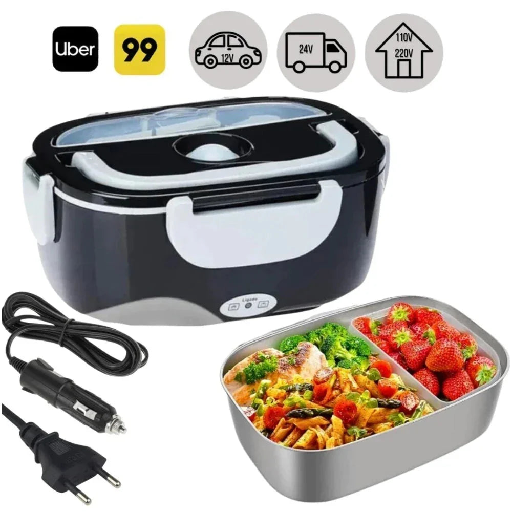 Portable Stainless Steel Electric Thermal Lunch Box Bivolt + Thermal Bag