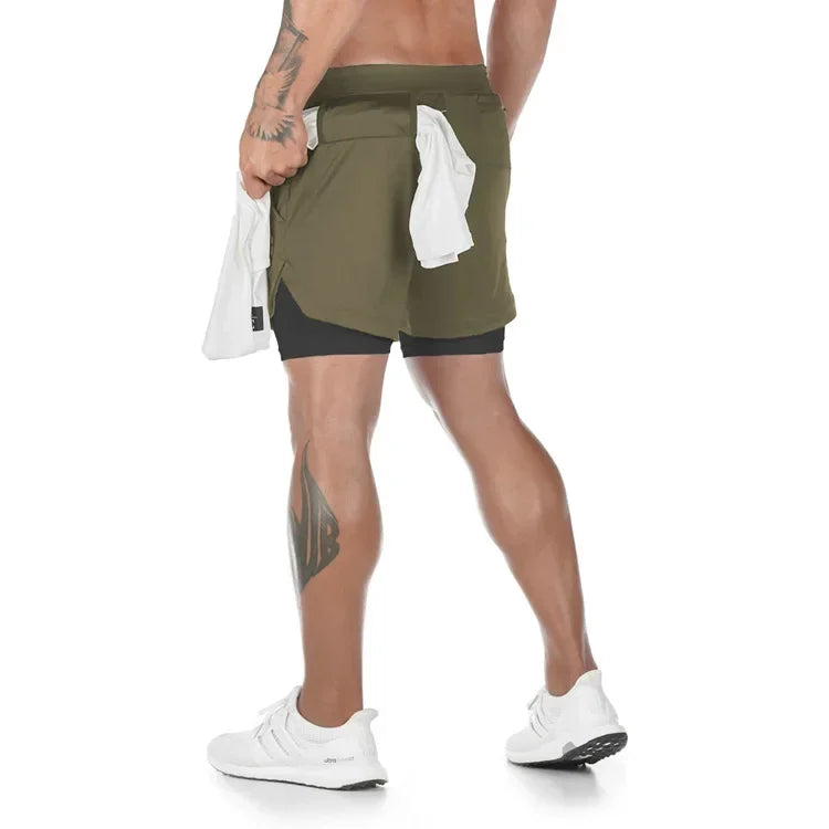 Short Masculino 2 em 1 Esportivo Camuflado, Fitness, Corrida e Academia
