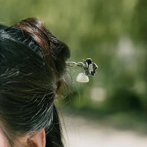 Lotus Flower Hair Clip with Green Stone