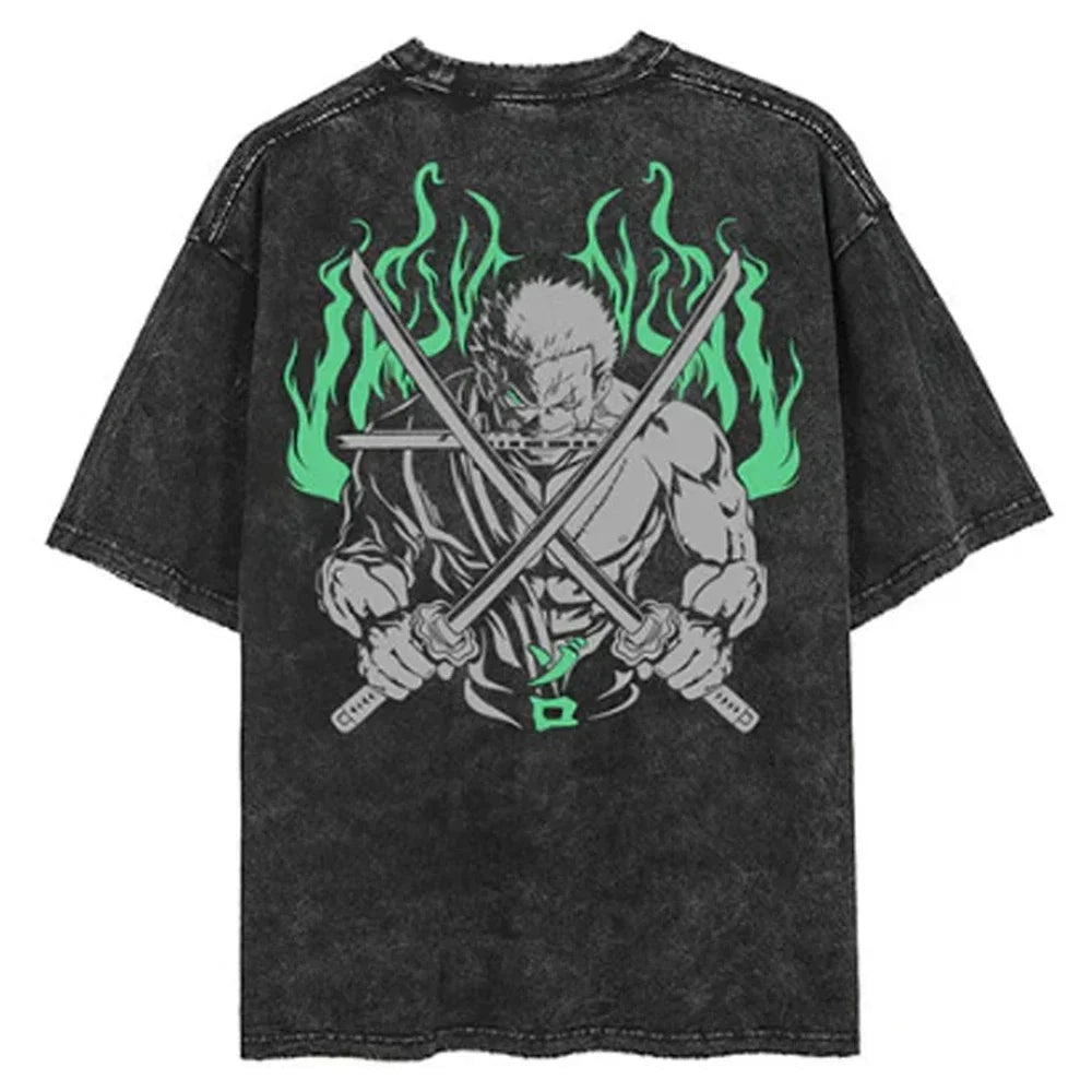 Camiseta unisex extragrande estilo Harajuku con estampado de una pieza 