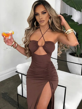 Vestido midi sexy ajustado, sin mangas y con espalda baja 