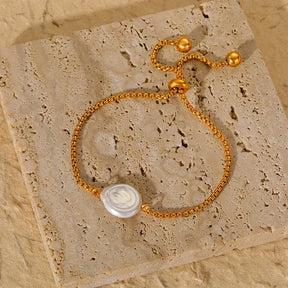 Pulsera de perla solitaria bañada en oro de 18 quilates