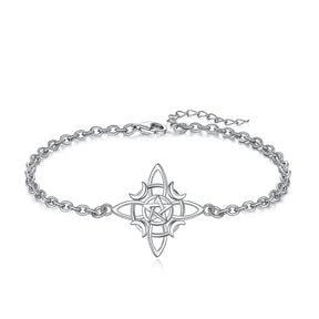 Pulsera ajustable con nudo Wicca en plata 925