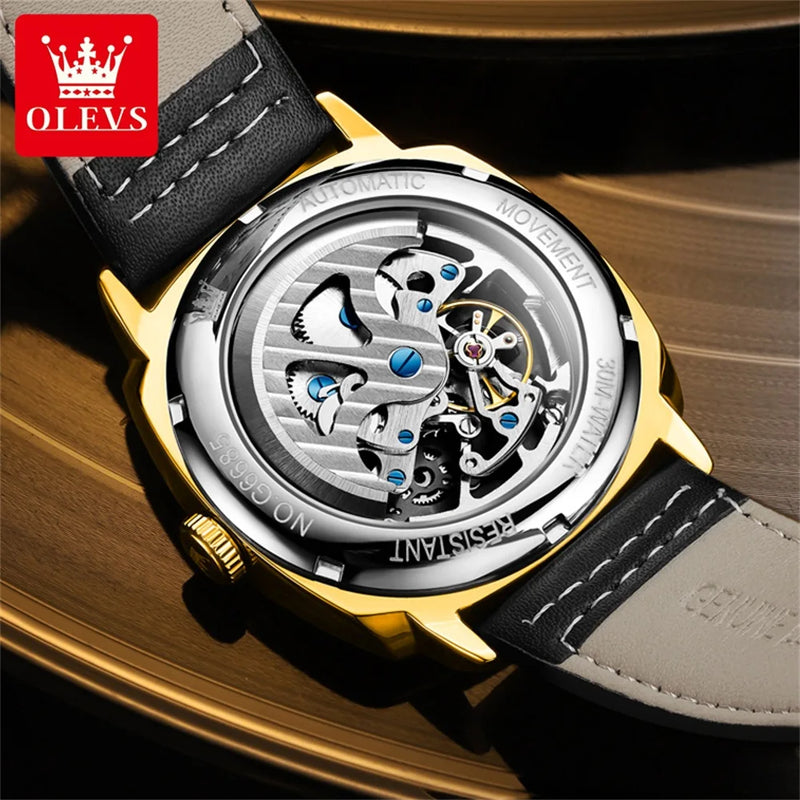 OLEVS Relógio Masculino Automático Esqueleto 6685 - Elegância e Luxo