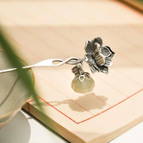 Lotus Flower Hair Clip with Green Stone