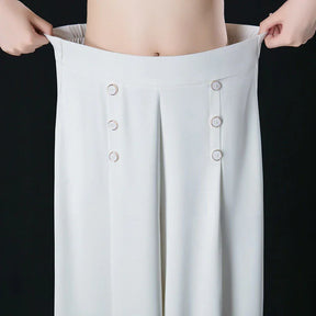 Calça de Seda Longa com Cós Alto Moda Verão 2023